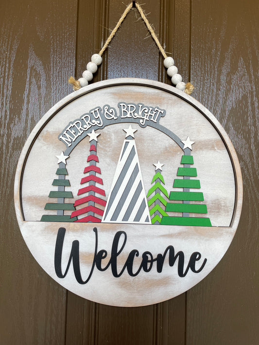 Merry and Bright Christmas Tree Insert for Welcome Sign