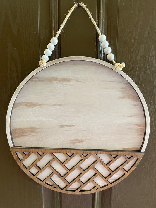 White Distressed Welcome Sign Base with Stained Herringbone Design