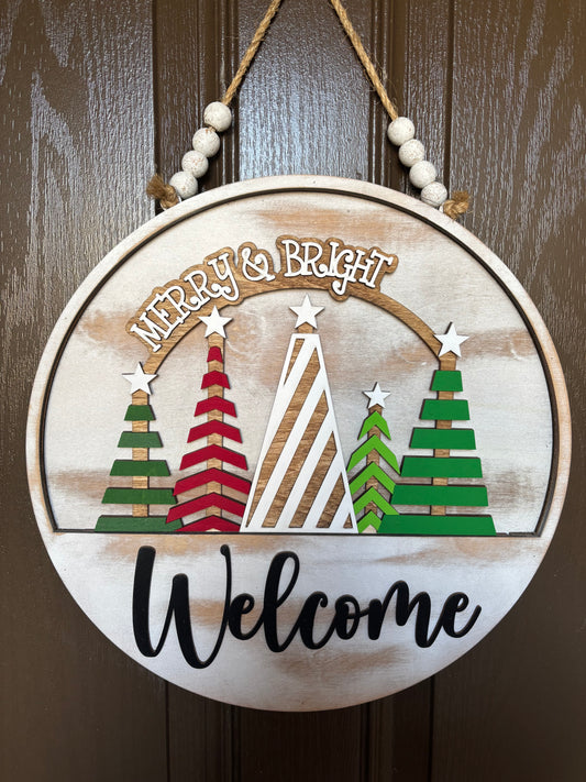 Merry and Bright Christmas Tree Insert for Welcome Sign