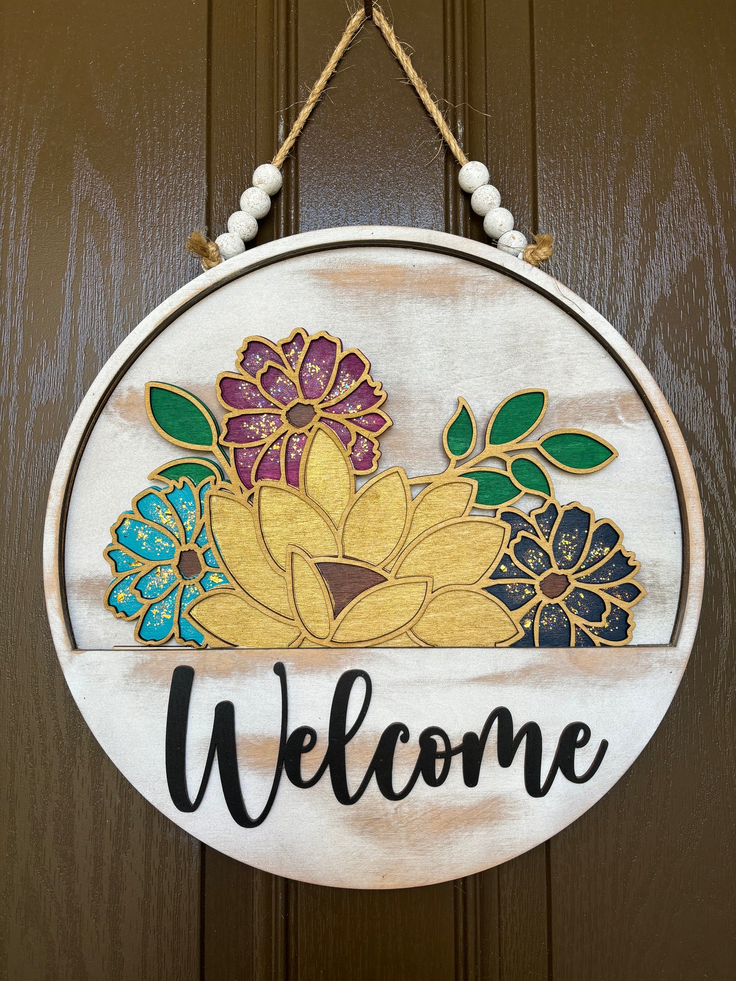 Glittered Flowers Insert for Welcome Sign