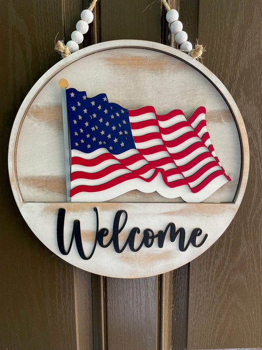 Wavy American Flag Insert for Welcome Sign