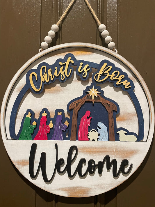 Christmas: Christ is Born Manger/Nativity Scene Insert for Welcome Sign